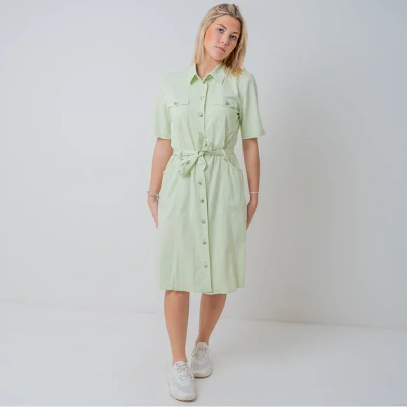 007 - Vintage 90s Pastel Green Shirt Utility Dress - M - Picture 3 of 3